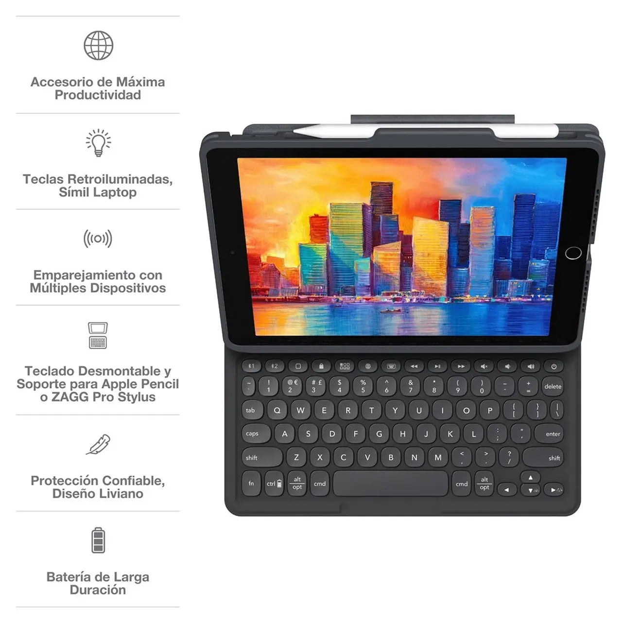 Combo Teclado con funda para iPad 10.2"  + Lápiz Stylus 2
