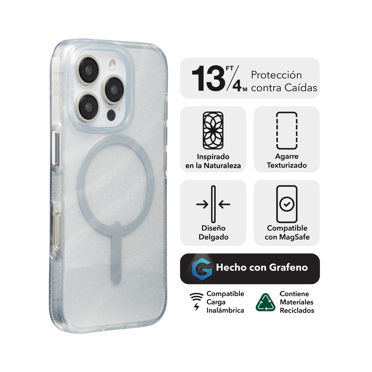 Funda Milan Snap Magsafe iPhone 16 Pro Zagg Blanco glitter