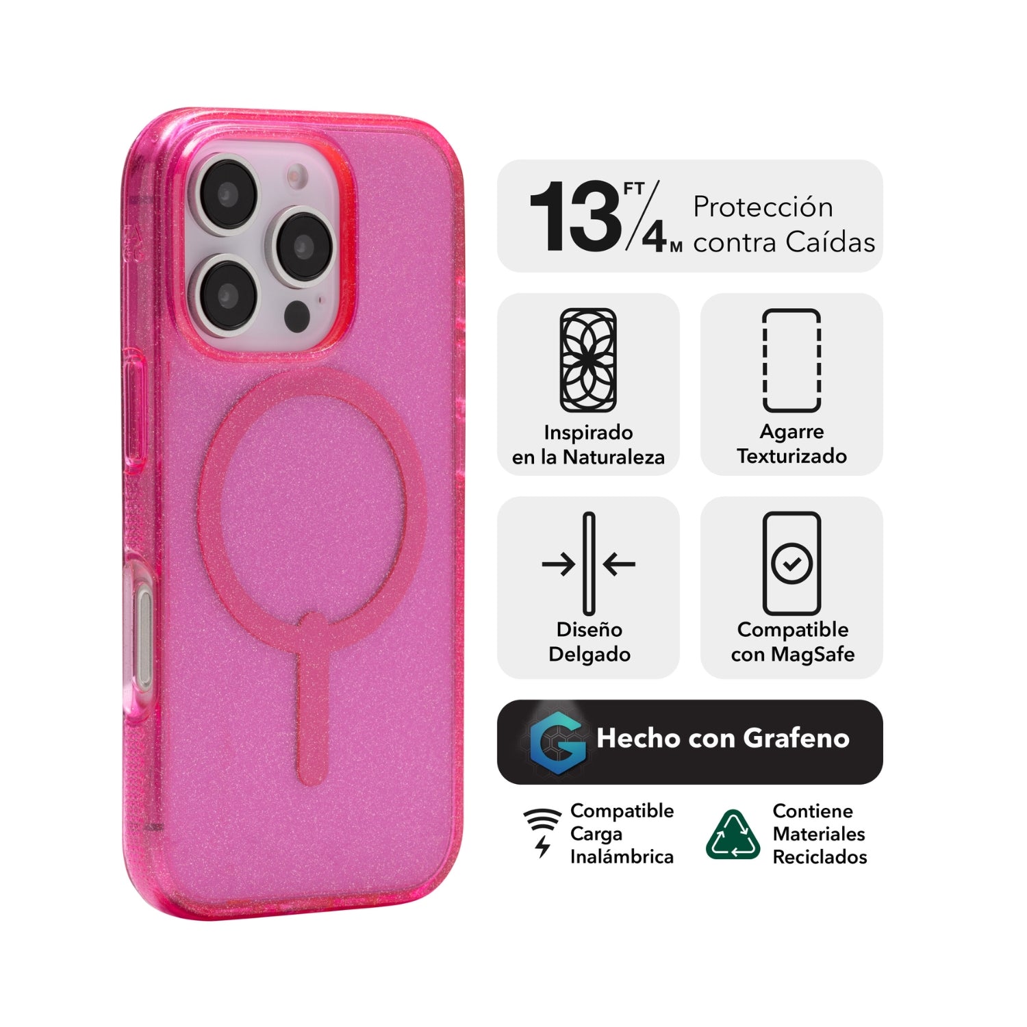 Funda Milan Snap Magsafe iPhone 16 Pro Max Zagg Rosa glitter