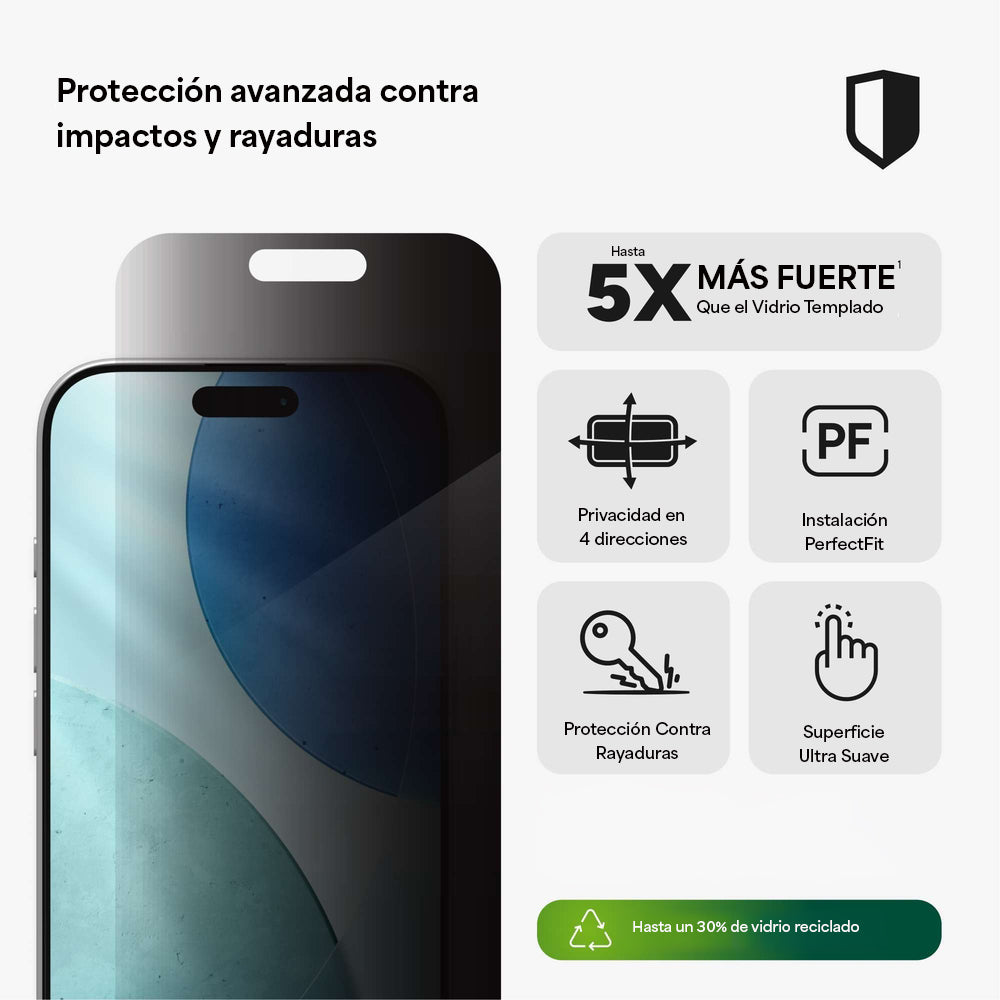 Protector de pantalla ZAGG Glass iPhone 17 Privacy XTR de 4 direcciones